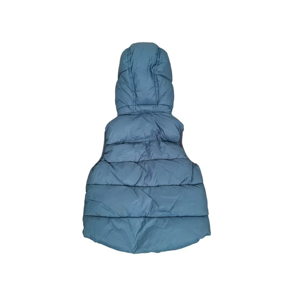 H&M L.O.G.G. Label Of Graded Goods Kids Blue Puffer Vest With Patches & Hood Siz